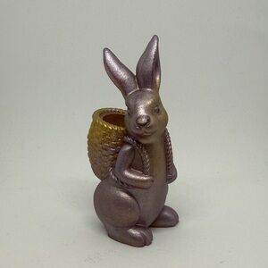 Unique Resin,Metallic Purple Bunny Planter with Gold Basket Accent